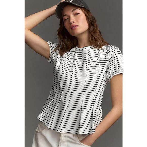 Maeve Tops - NWT Anthropologie Maeve Corset Peplum Top Striped Pleated Nautical Coastal XL